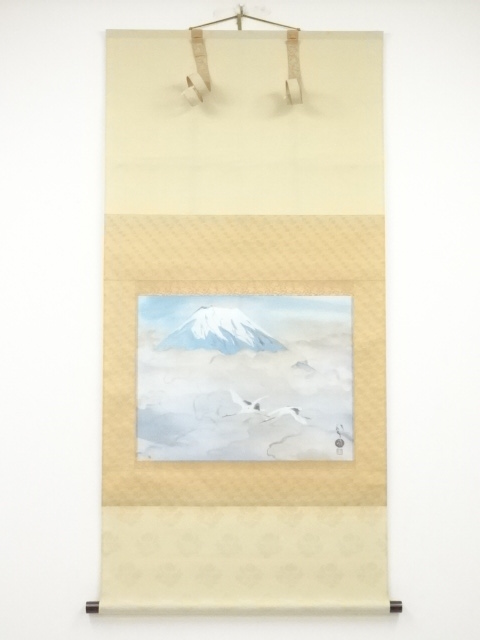 JAPANESE HANGING SCROLL / PRINTED / CRANES / RYUSHI KAWABATA